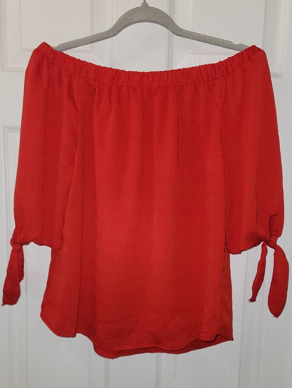 Discovery Off-Shoulder Red Tie-Sleeve Blouse